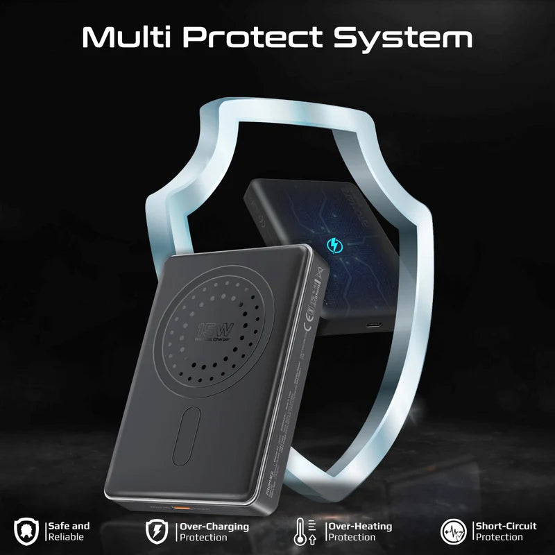 PROMATE Blade-10 Ultra-Compact MagSafe Compatible Wireless Charging Power Bank - USB-C / Black