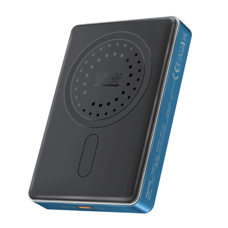 PROMATE Blade-10 Ultra-Compact MagSafe Compatible Wireless Charging Power Bank - USB-C / Blue