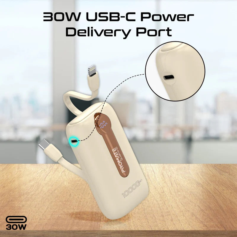 PROMATE Quatro-10 Power Bank with In-Built USB-C and Lightning Cables - 10000mAh - Pack Of 4