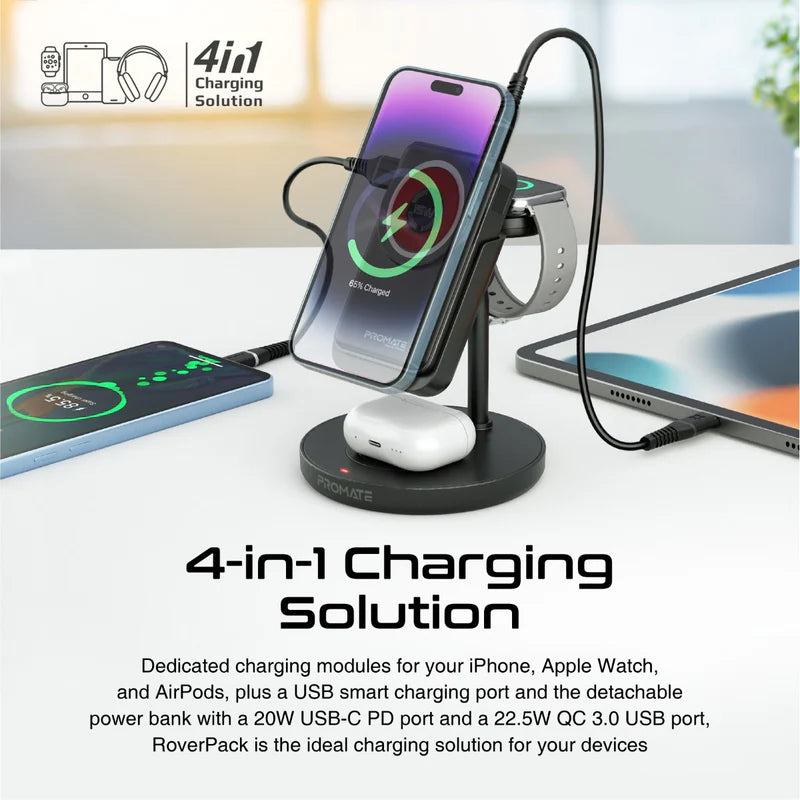 PROMATE RoverPack 4-in-1 Charging Station - 10000mAh / Black