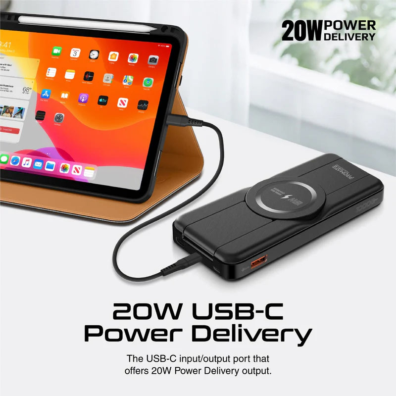 PROMATE PowerPack-Fold 5-in-1 Foldable MagSafe Compatible Wireless Power Bank - 20W / USB-C / USB-A / Black
