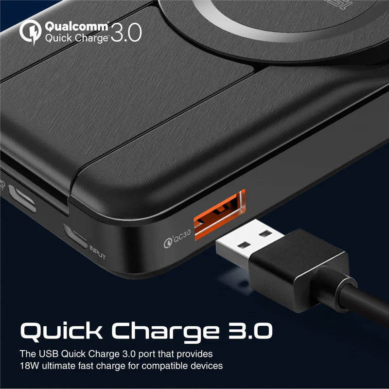 PROMATE PowerPack-Fold 5-in-1 Foldable MagSafe Compatible Wireless Power Bank - 20W / USB-C / USB-A / Black