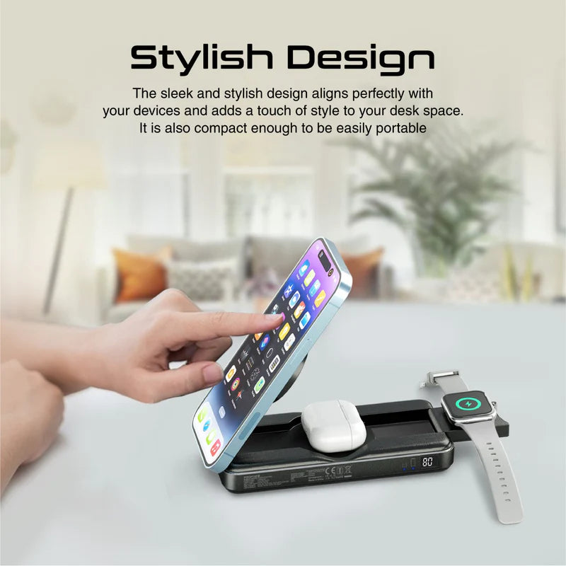 PROMATE PowerPack-Fold 5-in-1 Foldable MagSafe Compatible Wireless Power Bank - 20W / USB-C / USB-A / Black
