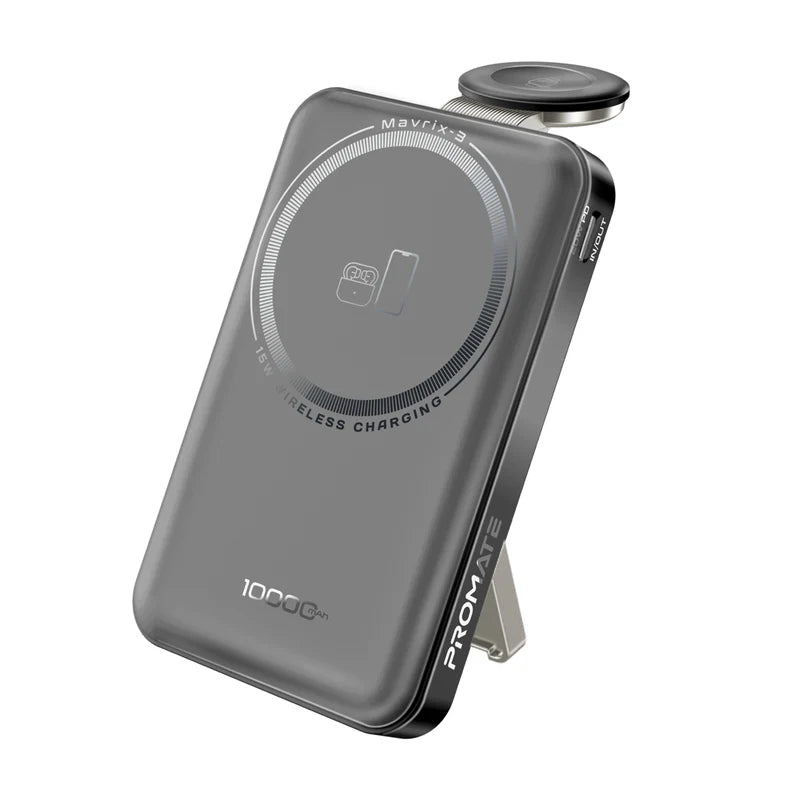 PROMATE Mavrix-3 3-In-1 Ultra-Compact MagSafe Compatible Wireless Power Bank - 15W / USB-C / Black