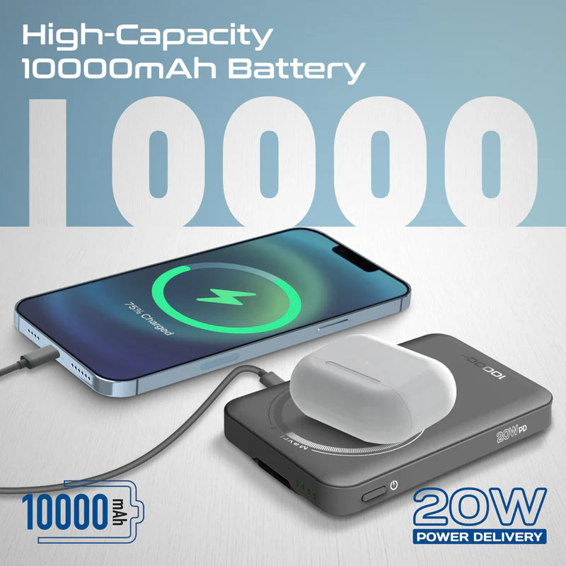 PROMATE Mavrix-3 3-In-1 Ultra-Compact MagSafe Compatible Wireless Power Bank - 15W / USB-C / Black