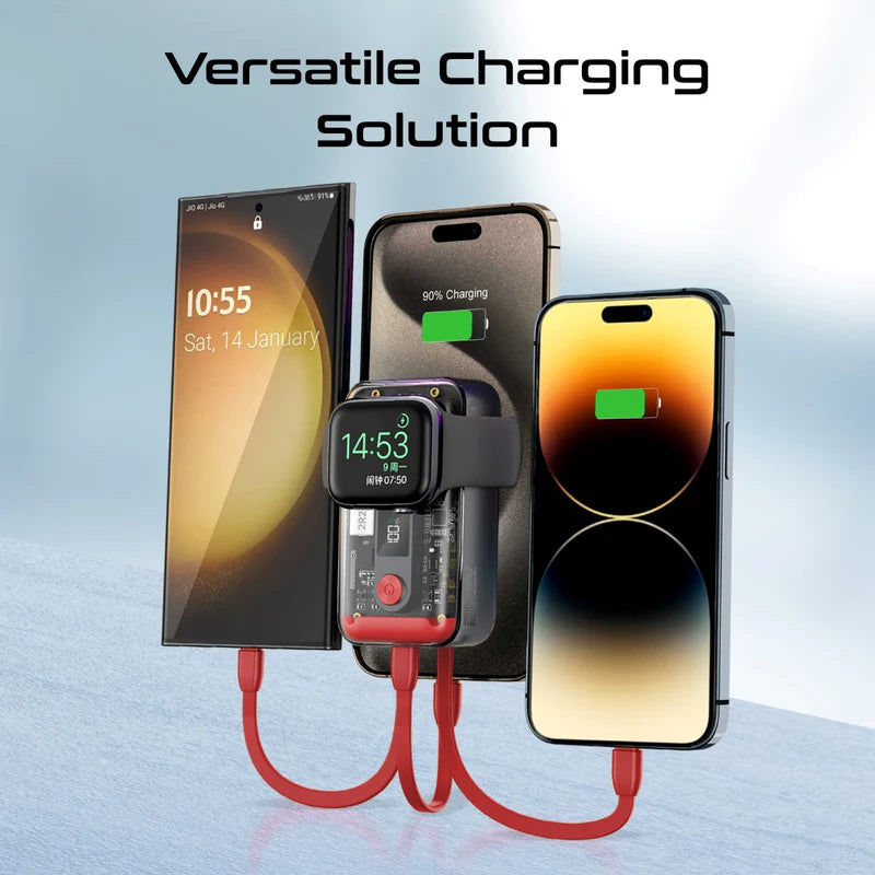 PROMATE Mavrix Power Bank with Built-In USB-C & Lightning Cable - 35W / 10000mAh / Red