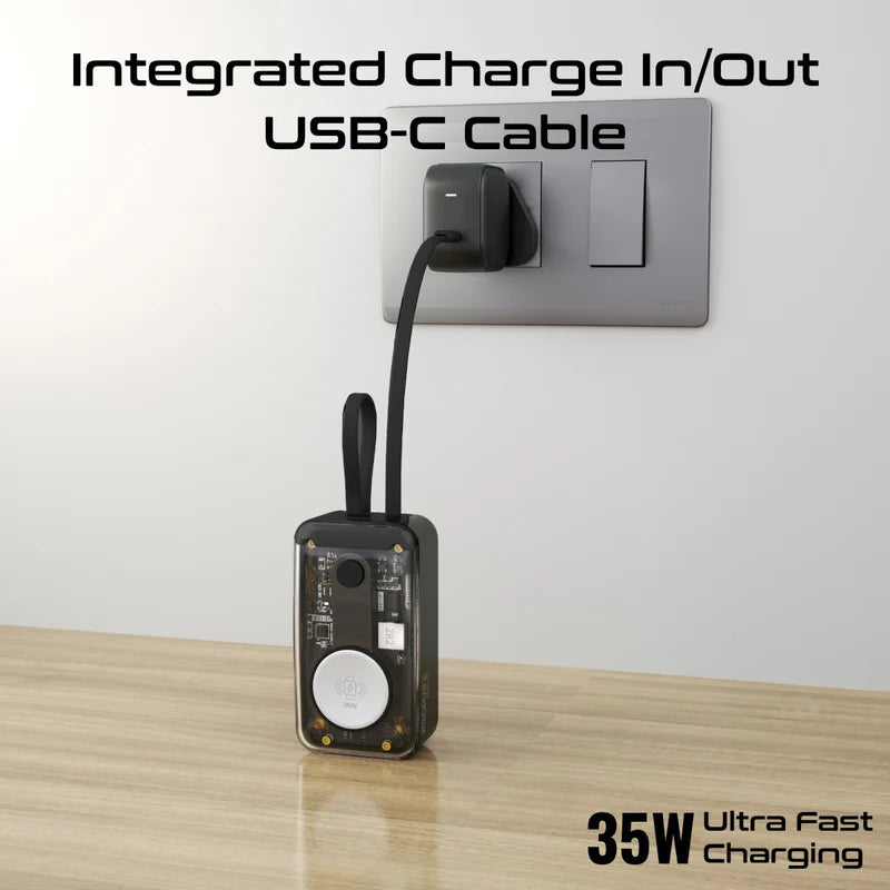 PROMATE Mavrix Power Bank with Built-In USB-C & Lightning Cable - 35W / 10000mAh / Phantom Black