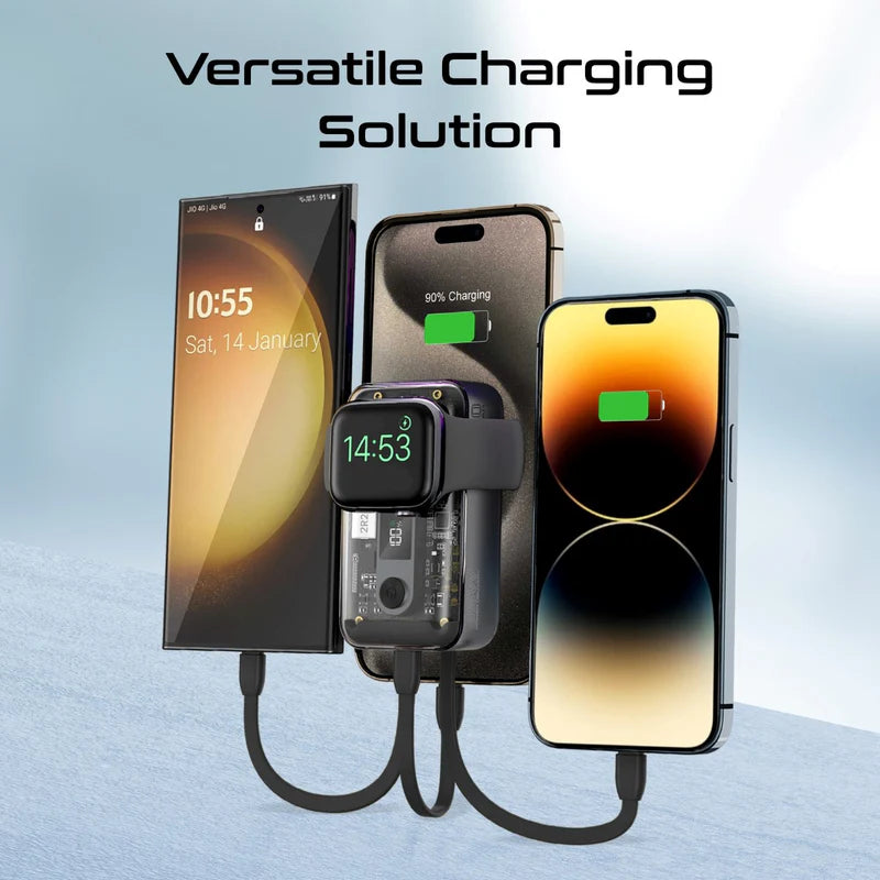 PROMATE Mavrix Power Bank with Built-In USB-C & Lightning Cable - 35W / 10000mAh / Phantom Black