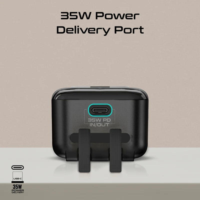 PROMATE Mavrix Power Bank with Built-In USB-C & Lightning Cable - 35W / 10000mAh / Phantom Black
