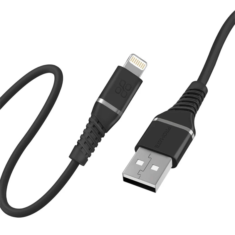 PROMATE PowerLine-Ai120 Data Sync Charge Cable - 1.2 Meter / 480Mbps / USB-A / Lightning / Black