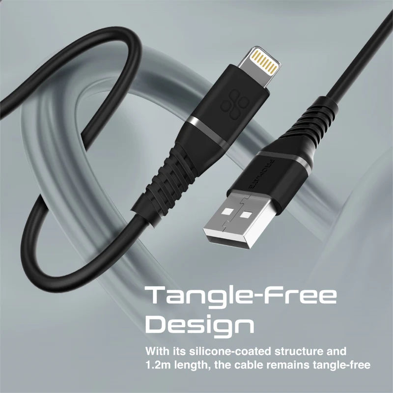 PROMATE PowerLine-Ai120 Data Sync Charge Cable - 1.2 Meter / 480Mbps / USB-A / Lightning / Black
