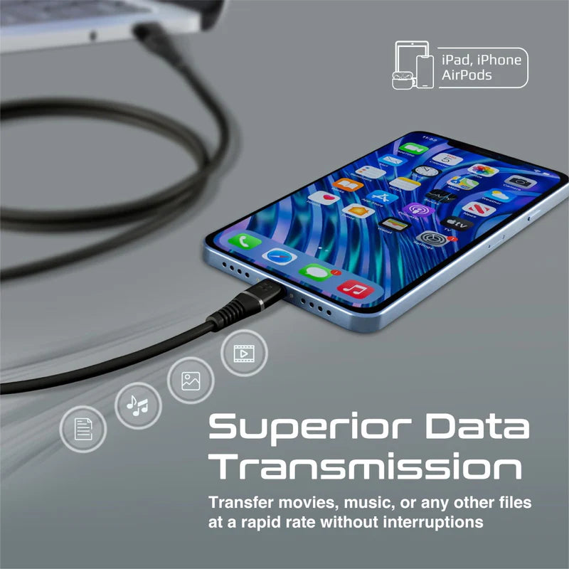 PROMATE PowerLine-Ai120 Data Sync Charge Cable - 1.2 Meter / 480Mbps / USB-A / Lightning / Black