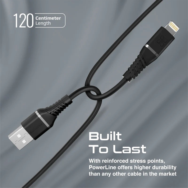 PROMATE PowerLine-Ai120 Data Sync Charge Cable - 1.2 Meter / 480Mbps / USB-A / Lightning / Black