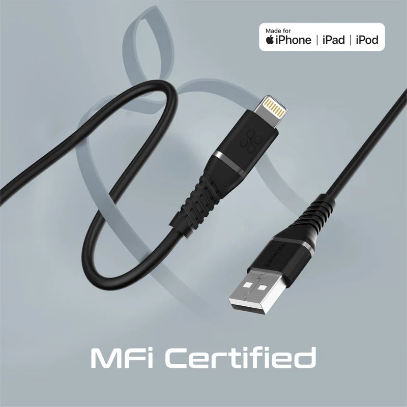 PROMATE PowerLine-Ai120 Data Sync Charge Cable - 1.2 Meter / 480Mbps / USB-A / Lightning / Black