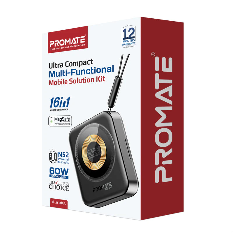 PROMATE AuraKit Ultra Compact Multi-Functional Mobile Solution Kit - 15W / Black