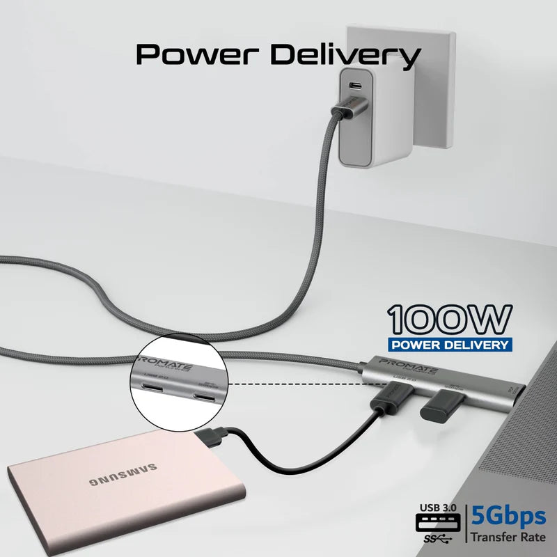 PROMATE PortLink-C3 Data and Charge Cable - 100W / 1.5 Meter / USB-C / Black