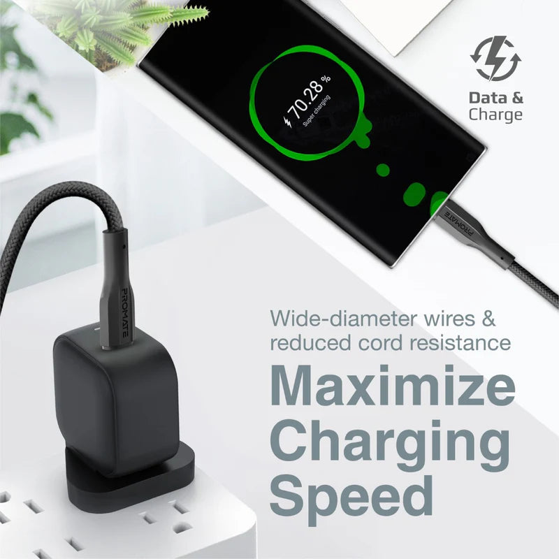 PROMATE XCord-CC High Tensile Strength Data & Charge Cable - 1 Meter / 480Mbps / USB-C / Black