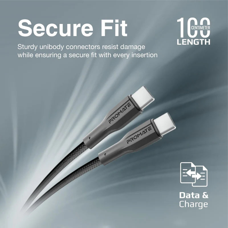PROMATE XCord-CC High Tensile Strength Data & Charge Cable - 1 Meter / 480Mbps / USB-C / Black