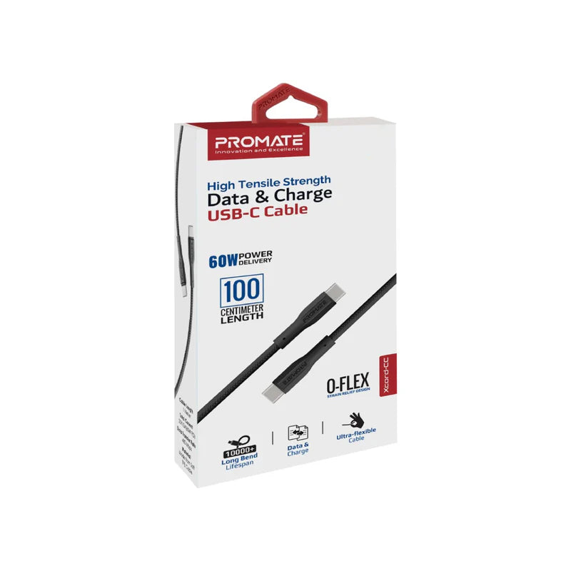 PROMATE XCord-CC High Tensile Strength Data & Charge Cable - 1 Meter / 480Mbps / USB-C / Black