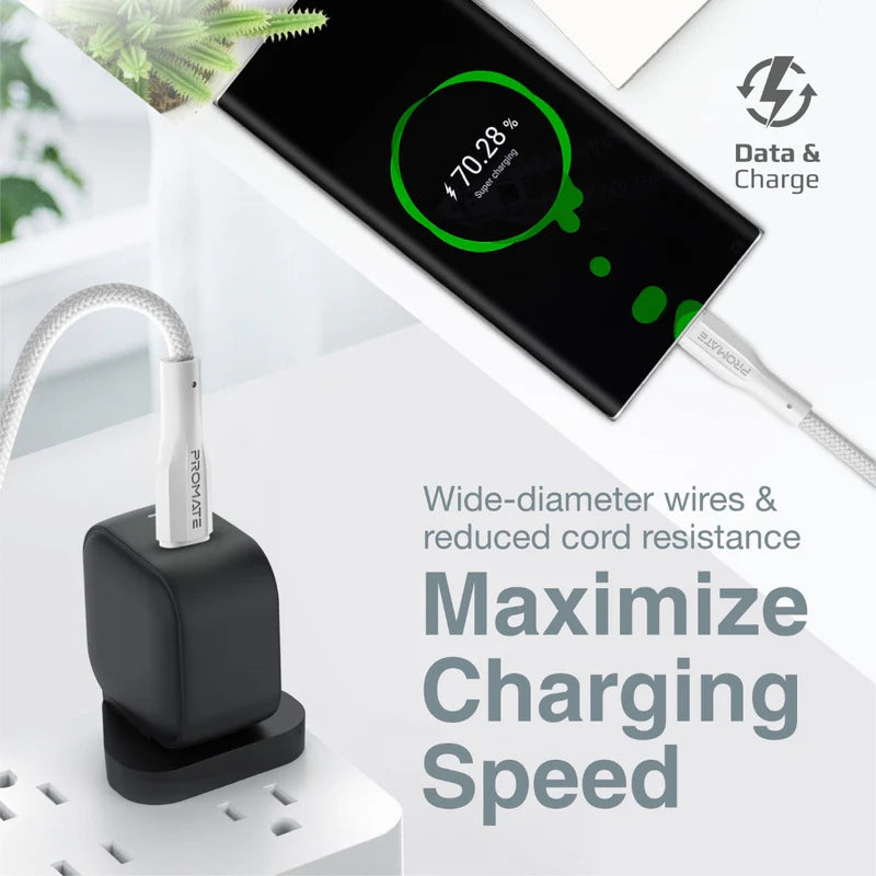 PROMATE XCord-CC High Tensile Strength Data & Charge Cable - 1 Meter / 480Mbps / USB-C / White