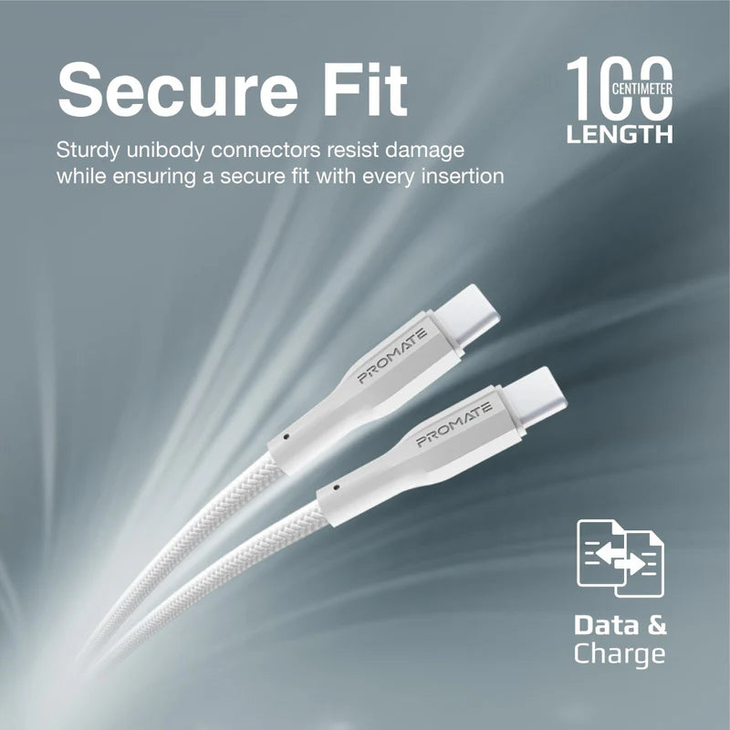 PROMATE XCord-CC High Tensile Strength Data & Charge Cable - 1 Meter / 480Mbps / USB-C / White
