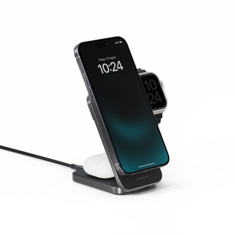 Energea MagTrio Plus 3-IN-1 Foldable Qi2 Magnetic Fast Wireless Charger - 15W / Gunmetal