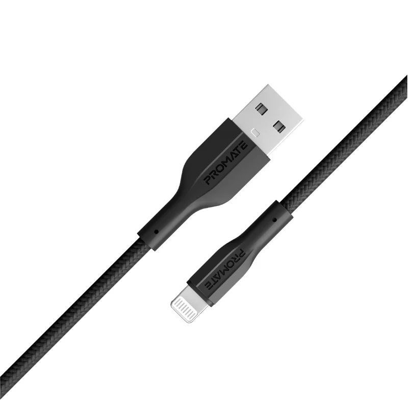 PROMATE XCord-Ai High Tensile Strength Data & Charge Cable - 1 Meter / 480Mbps / USB-A / Lightning / Black