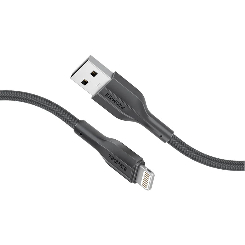 PROMATE XCord-Ai200 High Tensile Strength Data & Charge Cable - 2 Meter / 480Mbps / USB-A / Lightning / Black