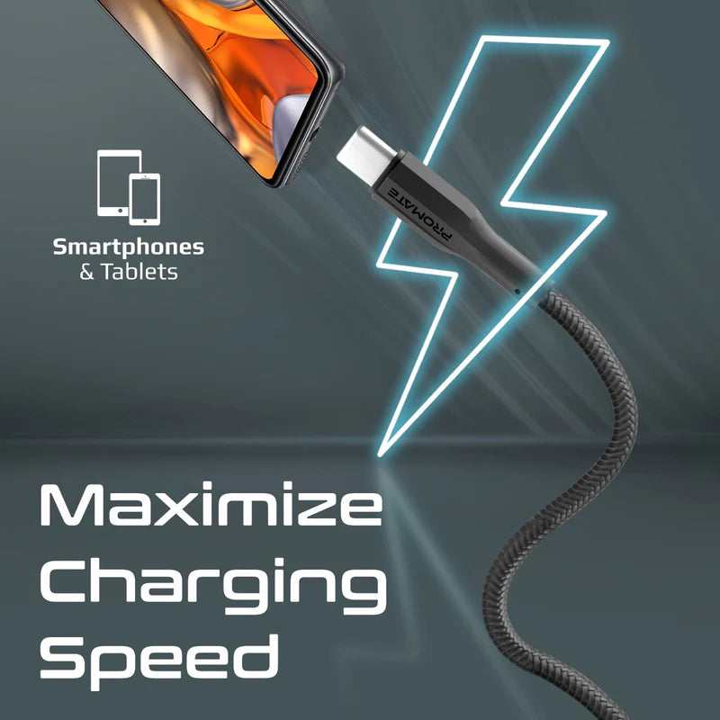 كابل بيانات وشحن بروميت إكس كورد-AC200 فائق المرونة - 2 متر / 480 ميجابت/ثانية / USB-A / USB-C / أسود