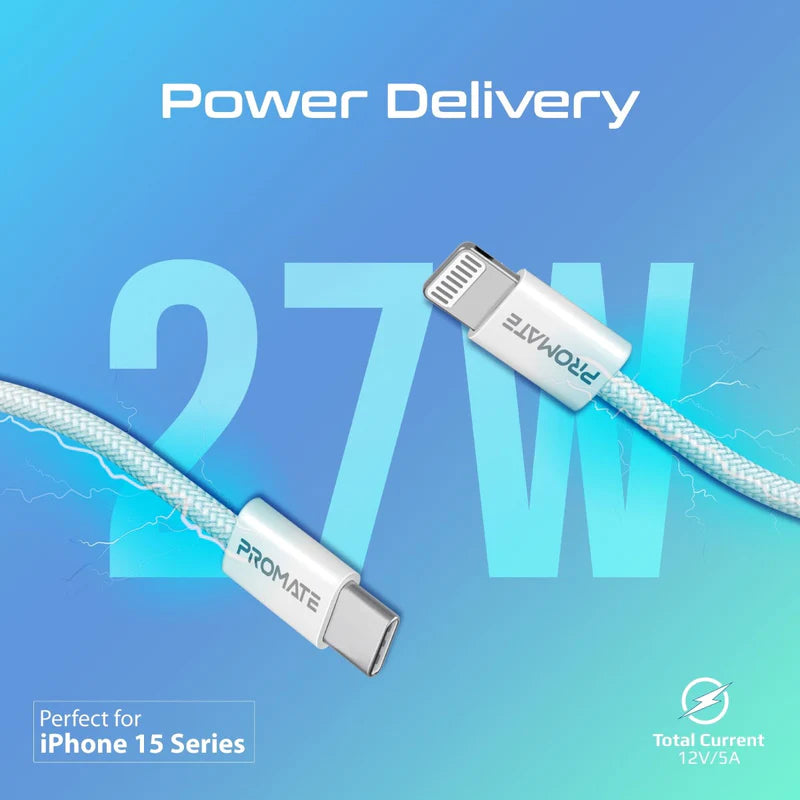 PROMATE EcoLine-Ci120 Super-Fast Charge Cable - 1.2 Meter / 480Mbps / Lightning / USB-C / White
