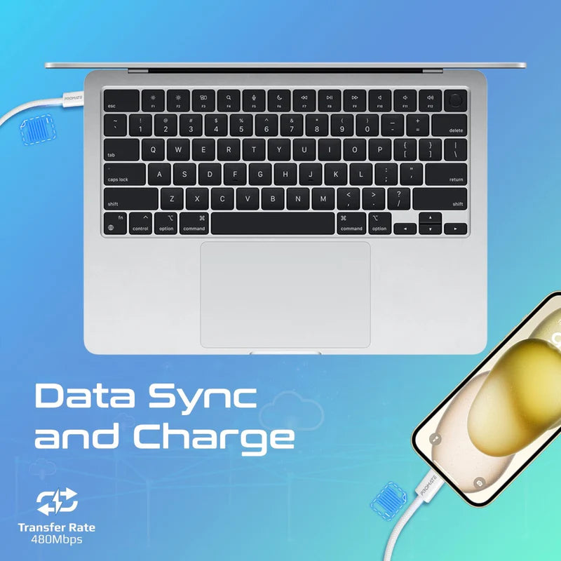 PROMATE EcoLine-Ci120 Super-Fast Charge Cable - 1.2 Meter / 480Mbps / Lightning / USB-C / White