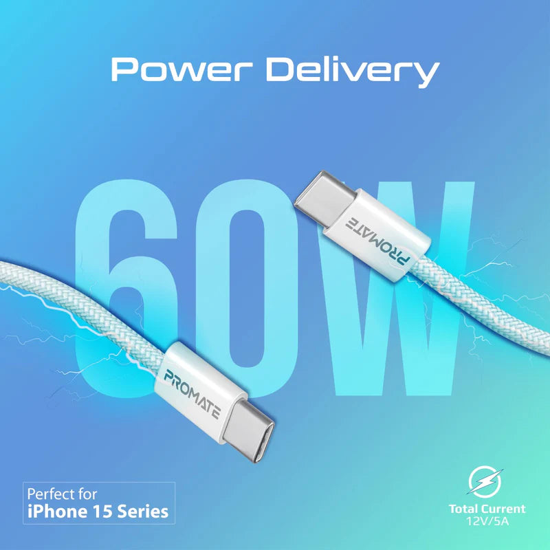 PROMATE EcoLine-CC120 Ultra-Fast Charge Cable - 1.2 Meter / 480Mbps / USB-C / White