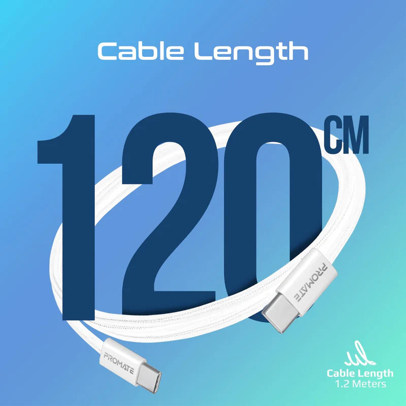 PROMATE EcoLine-CC120 Ultra-Fast Charge Cable - 1.2 Meter / 480Mbps / USB-C / White