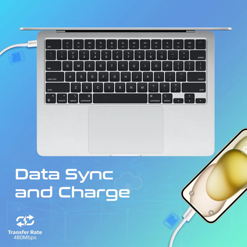 PROMATE EcoLine-CC120 Ultra-Fast Charge Cable - 1.2 Meter / 480Mbps / USB-C / White