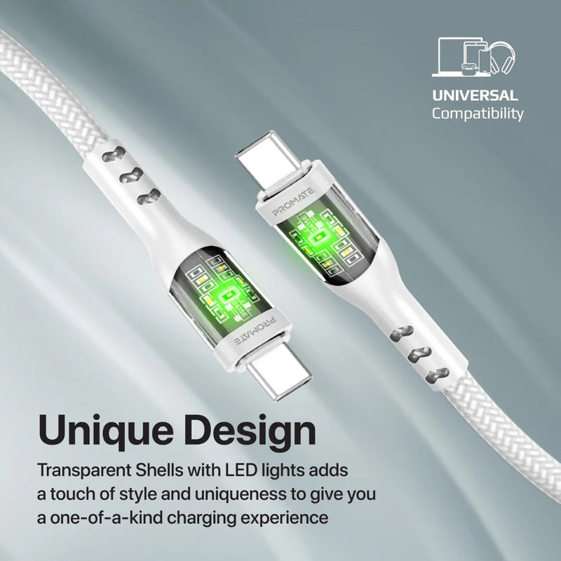PROMATE TransLine-CC Power Delivery Ultra-Fast Charge Cable - 1.2 Meter / 480Mbps / USB-C / White
