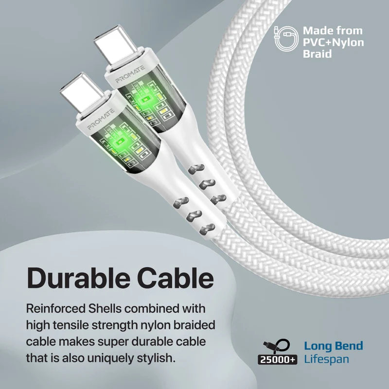 PROMATE TransLine-CC Power Delivery Ultra-Fast Charge Cable - 1.2 Meter / 480Mbps / USB-C / White