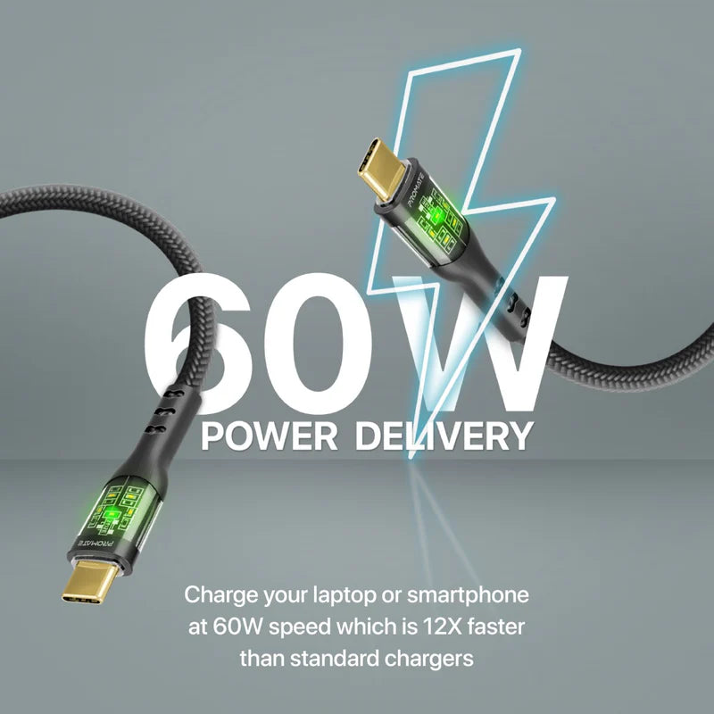 PROMATE TransLine-CC Power Delivery Ultra-Fast Charge Cable - 1.2 Meter / 480Mbps / USB-C / Black