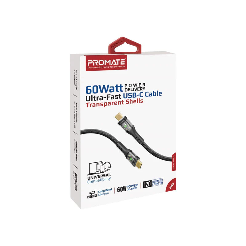 PROMATE TransLine-CC Power Delivery Ultra-Fast Charge Cable - 1.2 Meter / 480Mbps / USB-C / Black