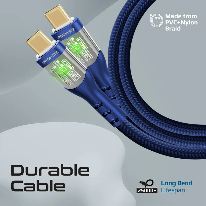 PROMATE TransLine-CC200 Power Delivery Ultra-Fast Charge Cable - 2 Meter / 480Mbps / USB-C / Navy