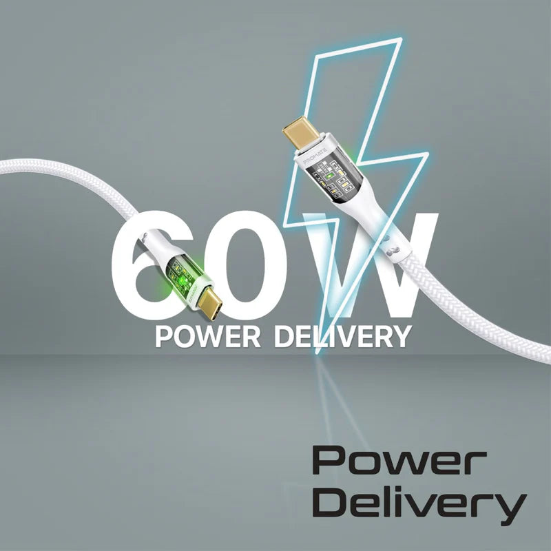 PROMATE TransLine-CC200 Power Delivery Ultra-Fast Charge Cable - 2 Meter / 480Mbps / USB-C / White