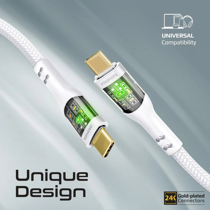 PROMATE TransLine-CC200 Power Delivery Ultra-Fast Charge Cable - 2 Meter / 480Mbps / USB-C / White
