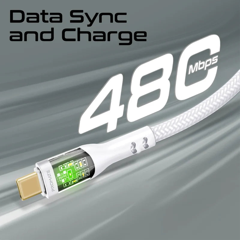 PROMATE TransLine-CC200 Power Delivery Ultra-Fast Charge Cable - 2 Meter / 480Mbps / USB-C / White