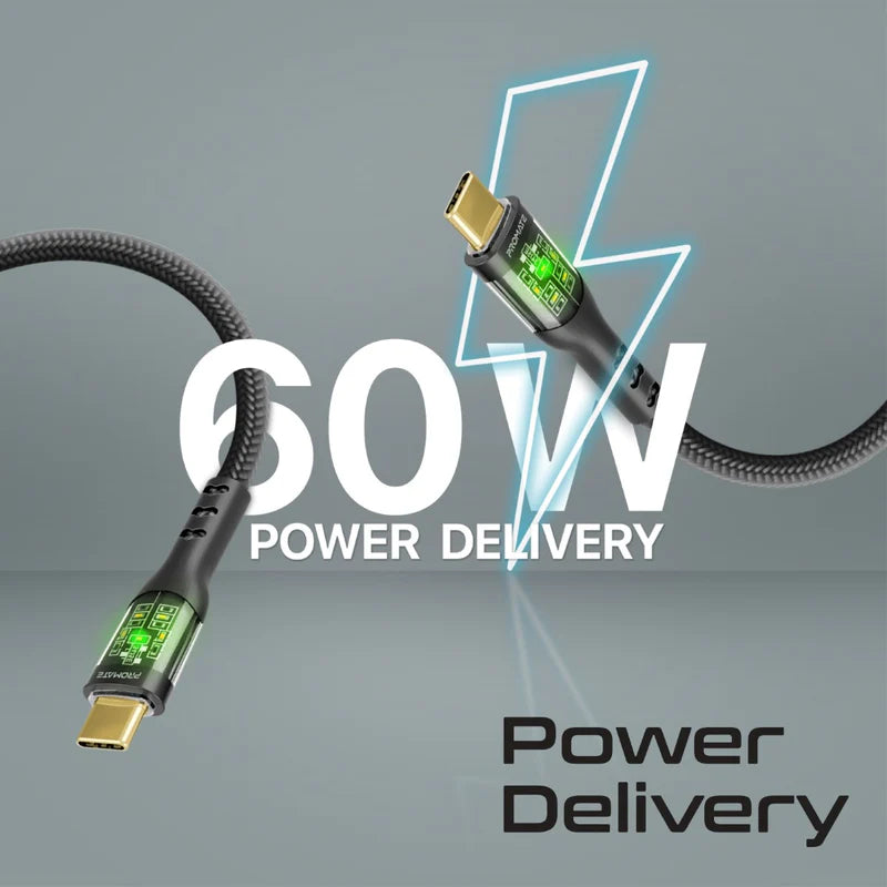 PROMATE TransLine-CC200 Power Delivery Ultra-Fast Charge Cable - 2 Meter / 480Mbps / USB-C / Black
