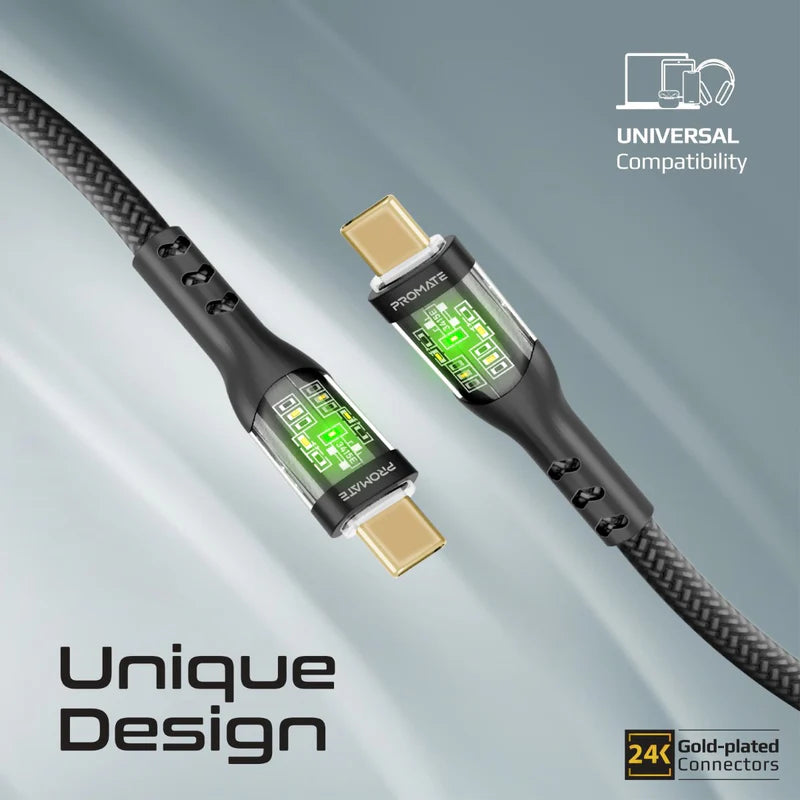 PROMATE TransLine-CC200 Power Delivery Ultra-Fast Charge Cable - 2 Meter / 480Mbps / USB-C / Black