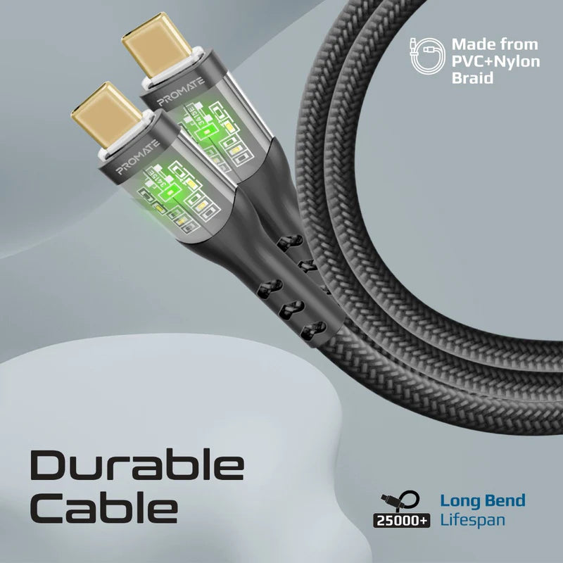 PROMATE TransLine-CC200 Power Delivery Ultra-Fast Charge Cable - 2 Meter / 480Mbps / USB-C / Black