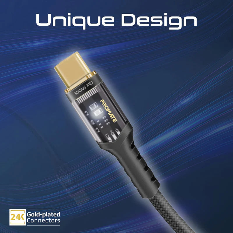 PROMATE LucidLine-CC120 High Tensile Power Delivery Charge Cable - 1.2 Meter / 480Mbps / USB-C / Black