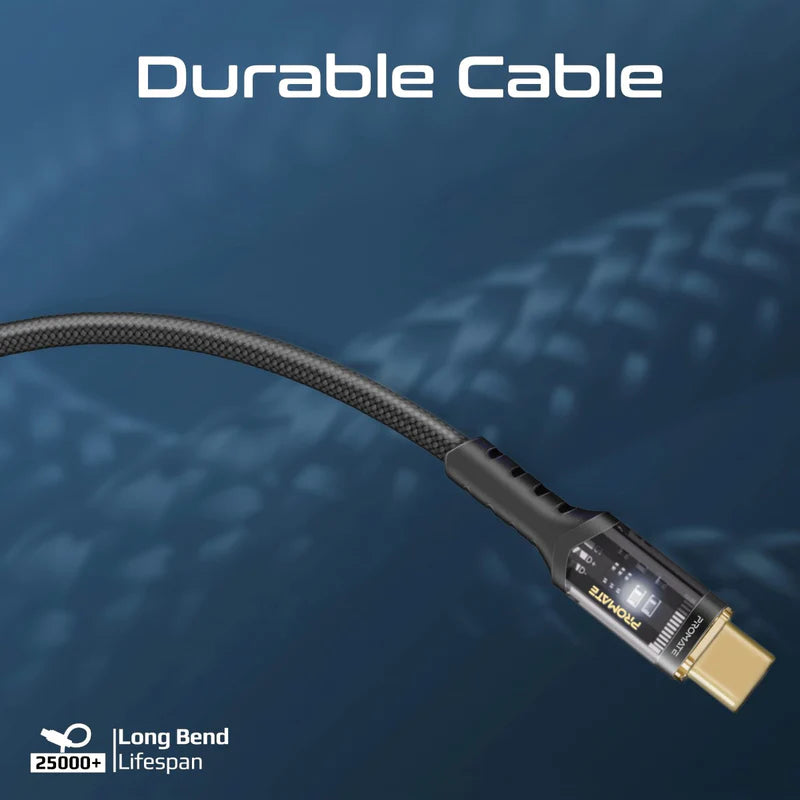 PROMATE LucidLine-CC120 High Tensile Power Delivery Charge Cable - 1.2 Meter / 480Mbps / USB-C / Black