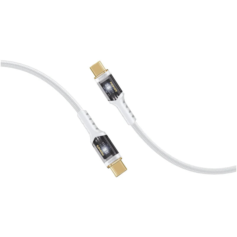 PROMATE LucidLine-CC120 High Tensile Power Delivery Charge Cable - 1.2 Meter / 480Mbps / USB-C / White