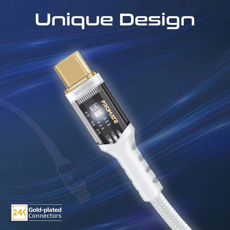 PROMATE LucidLine-CC120 High Tensile Power Delivery Charge Cable - 1.2 Meter / 480Mbps / USB-C / White