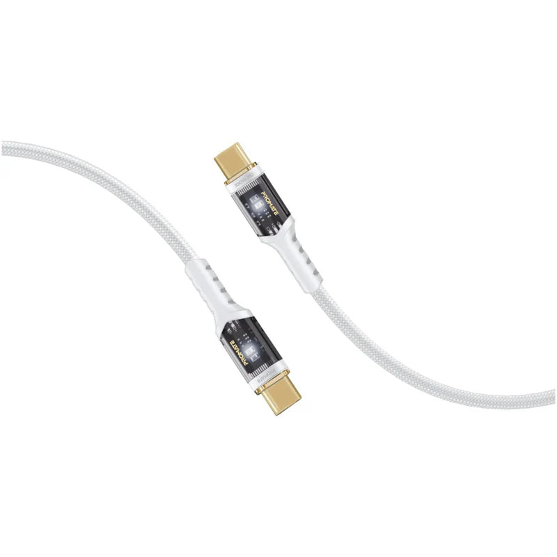 PROMATE LucidLine-CC200 High Tensile Power Delivery Charge Cable - 2 Meter / 480Mbps / USB-C / White